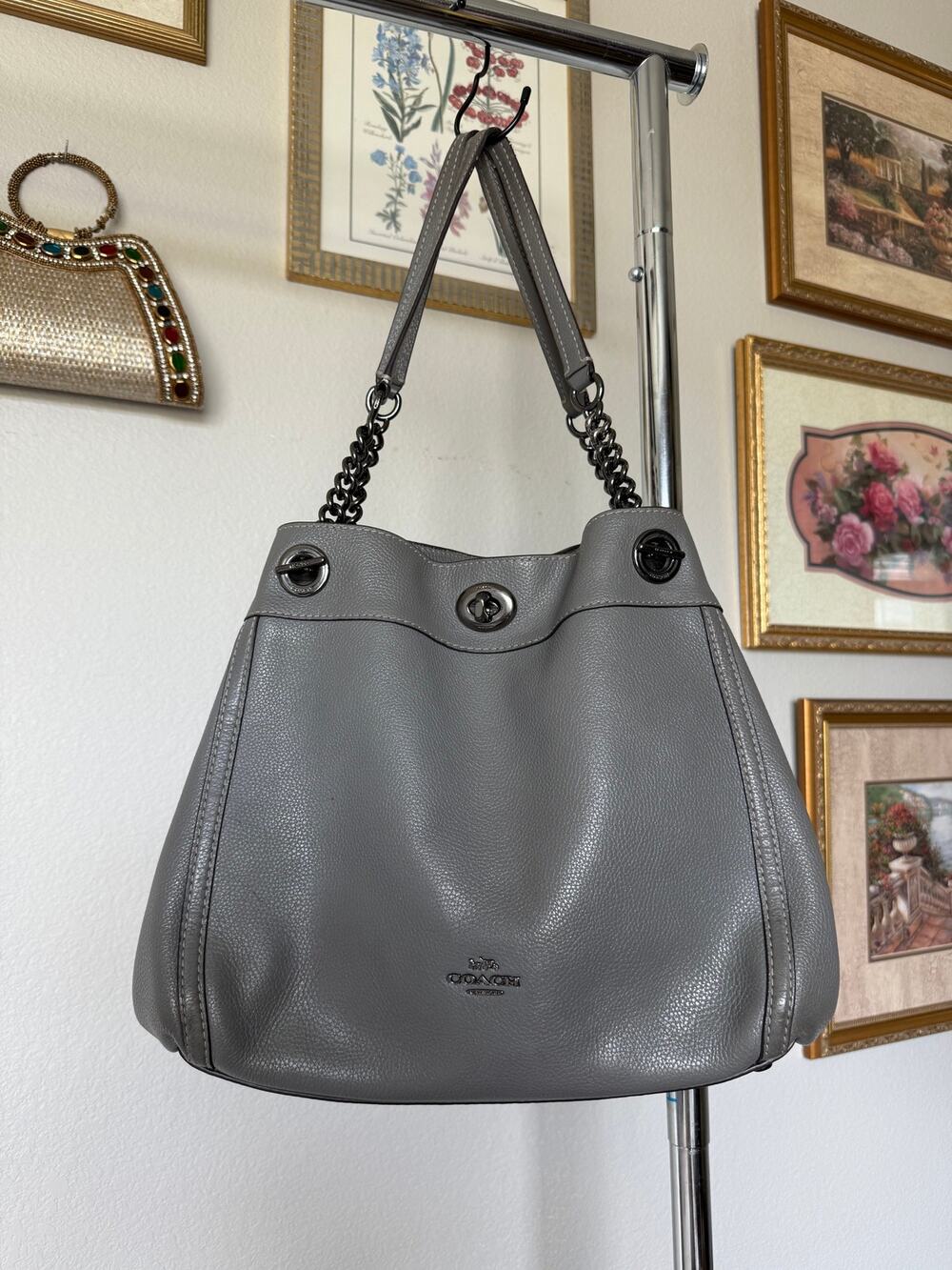 Coach Turnlock Edie Grey Shoulder Bag